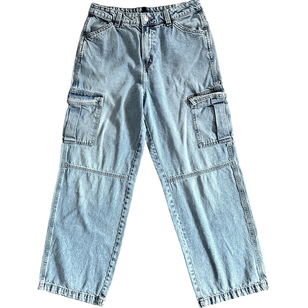 H&M Divided Cargo Jeans Mid Rise Straight Leg Utility Denim Size 6 - Picture 2 of 12